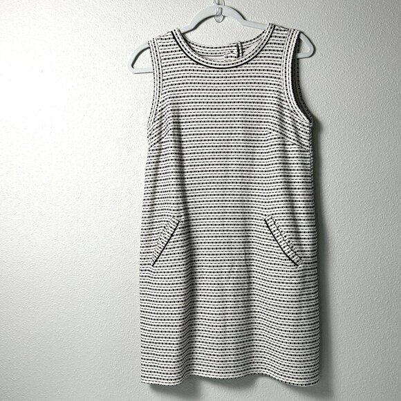 LOFT Shift Dress Size S Ivory Black Sleeveless Tweed Button Detail Pockets - Picture 1 of 14